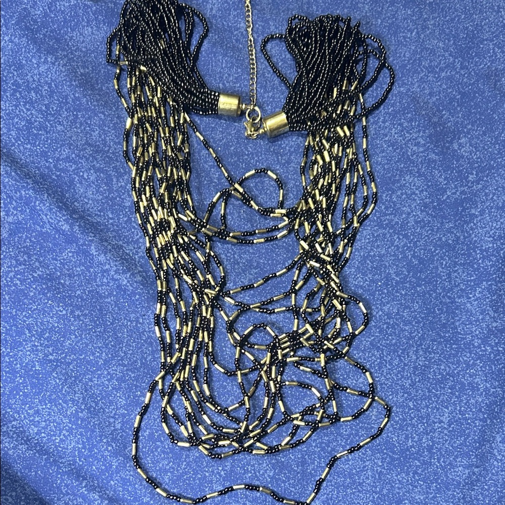 Multi-Strand Black and Gold Beaded Necklace - Women Jewelry